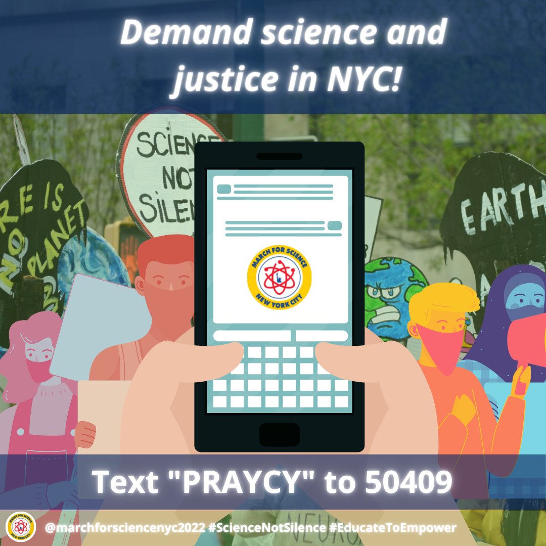 sciencemarchnyc's tweet photo. Show support for #MarchForScienceNYC today.

Text "PRAYCY" to 50409 to demand climate justice from @NYCMayor!

@resistbot https://t.co/RUf54QmGP8