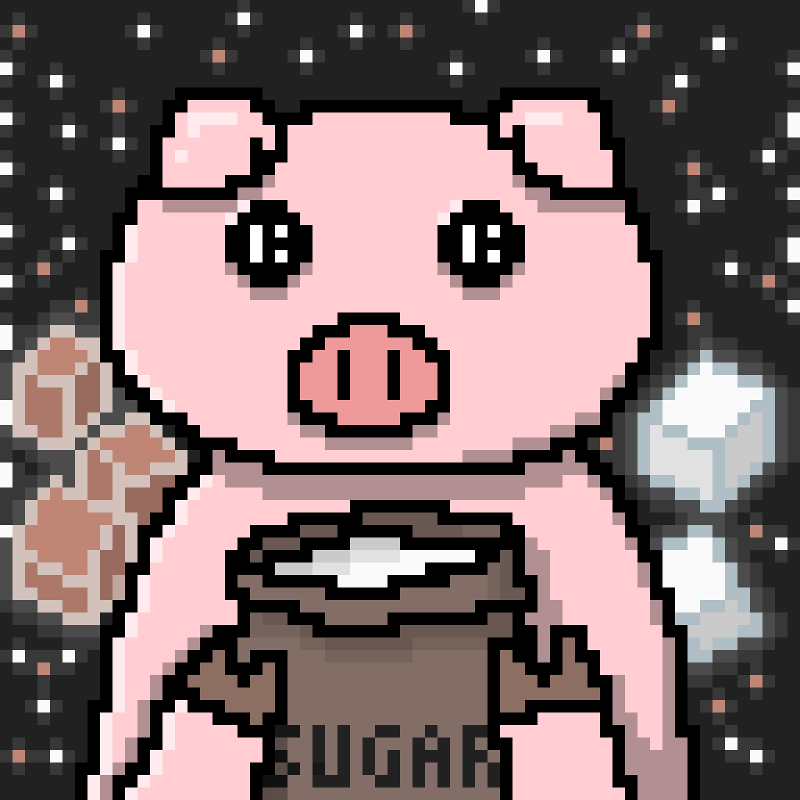 A piggy investor who holds sugar.

"Patience is a bitter plant that produces sweet fruit."
—Charles R. Swindoll

#PiggyIC #NFT #pixelart