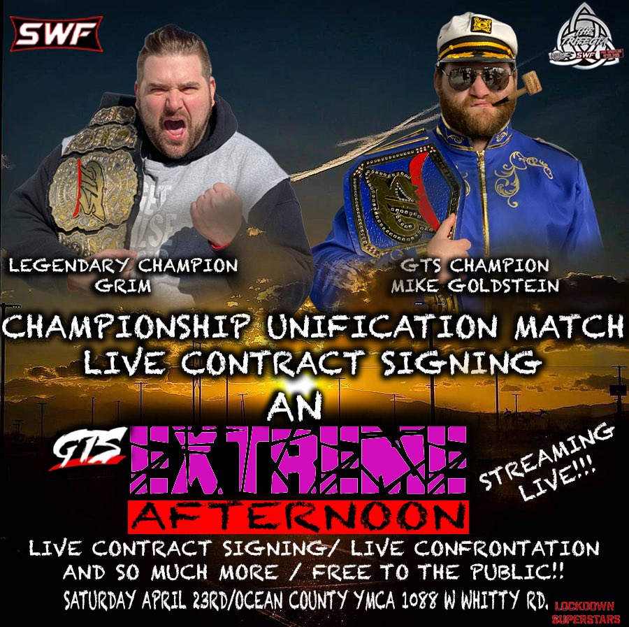 StarsLockdown's tweet photo. @GrimsToyShow @SWFLive and LOCKDOWN SUPERSTARS PRESENTS AN EXTREME AFTERNOON witness A LIVE contract signing between Mike Goldstein and Grim Champion Vs Champion and a Pre-Show PRE-MATCH Confrontation BETWEEN ECW OG. PITBULL GARY WOLF AND SGT JIMMY CONTROVERSY 100% FREE!! https://t.co/HCS9PXlItv