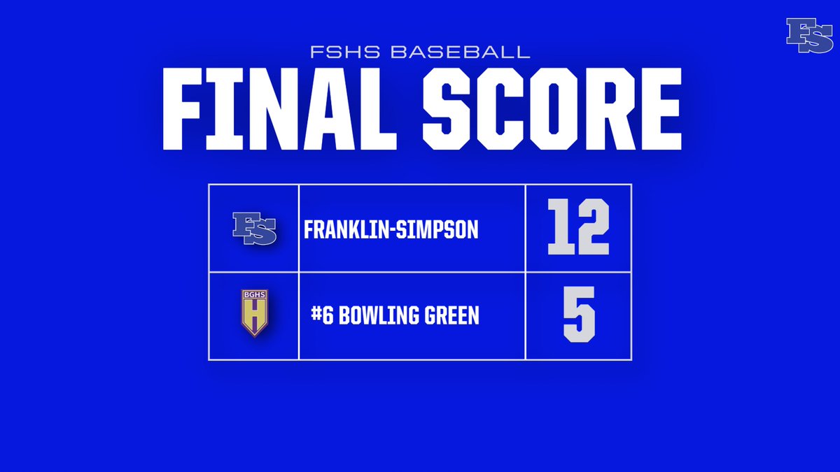FSHS Baseball beats 6th ranked Bowling Green by a final score of 12-5!