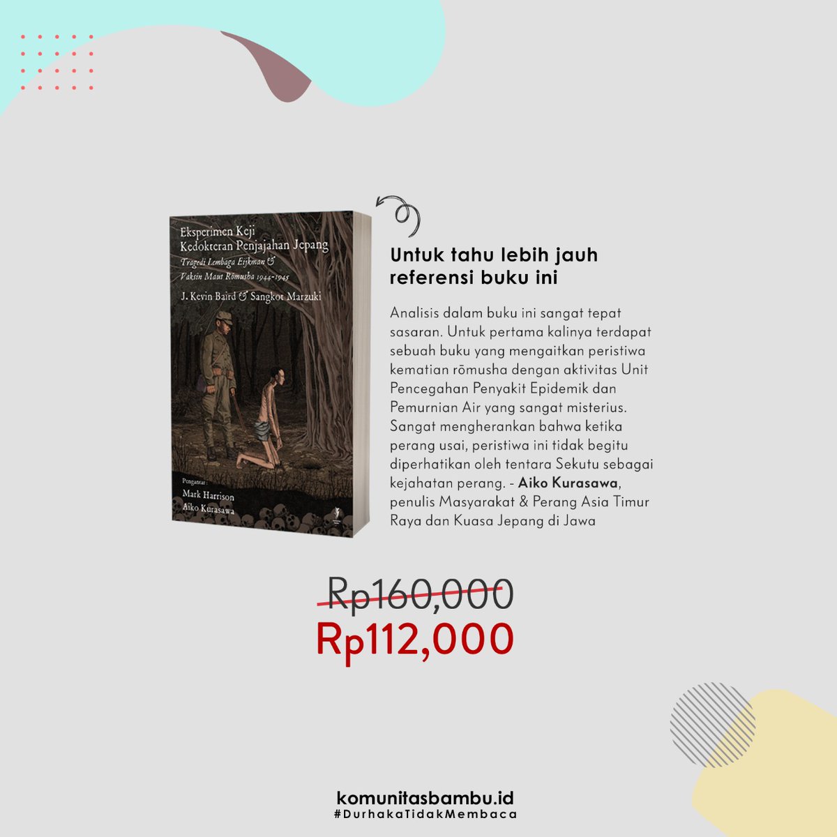 KomunitasBambu's tweet photo. Ulah siapa dan mengapa? Yuk cari tahu jawabannya di buku Eksperimen Keji Kedokteran Jepang!
#bukukobam #bukusejarah #tokobukukobam #tokobukuyogya #romusha #vaksin #vaksinmaut #eijkman https://t.co/sDLtWWRYOb