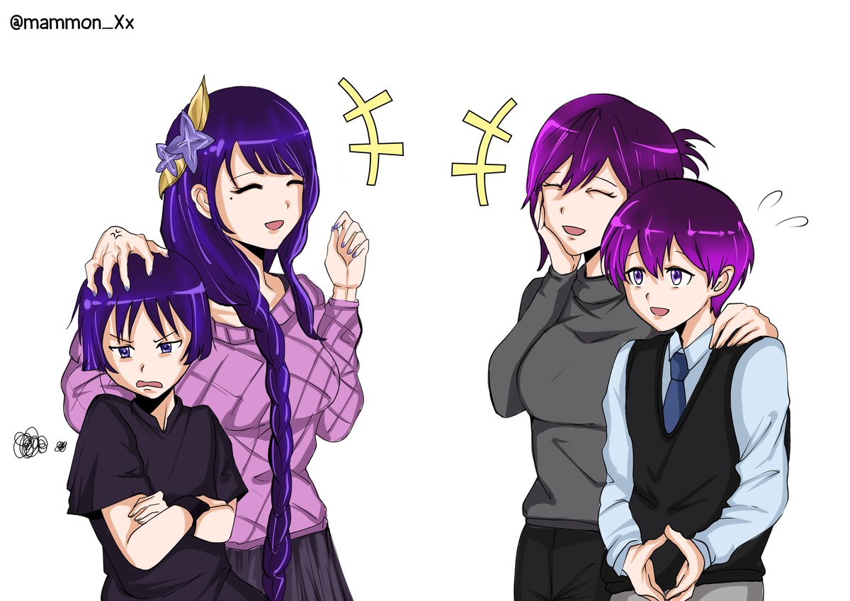mammon_Xx's tweet photo. Puppet duo meets Bad luck duo~
Not NSFW related but, I can't get it out of my head so I had to draw it, they're so cute ahsjbdajskla ><

#RaidenEi #GenshinImpact #scaramouche #fanart #AnimeArt #shikimorisnotjustacutie #DigitalArtist https://t.co/hxUv4PshHZ