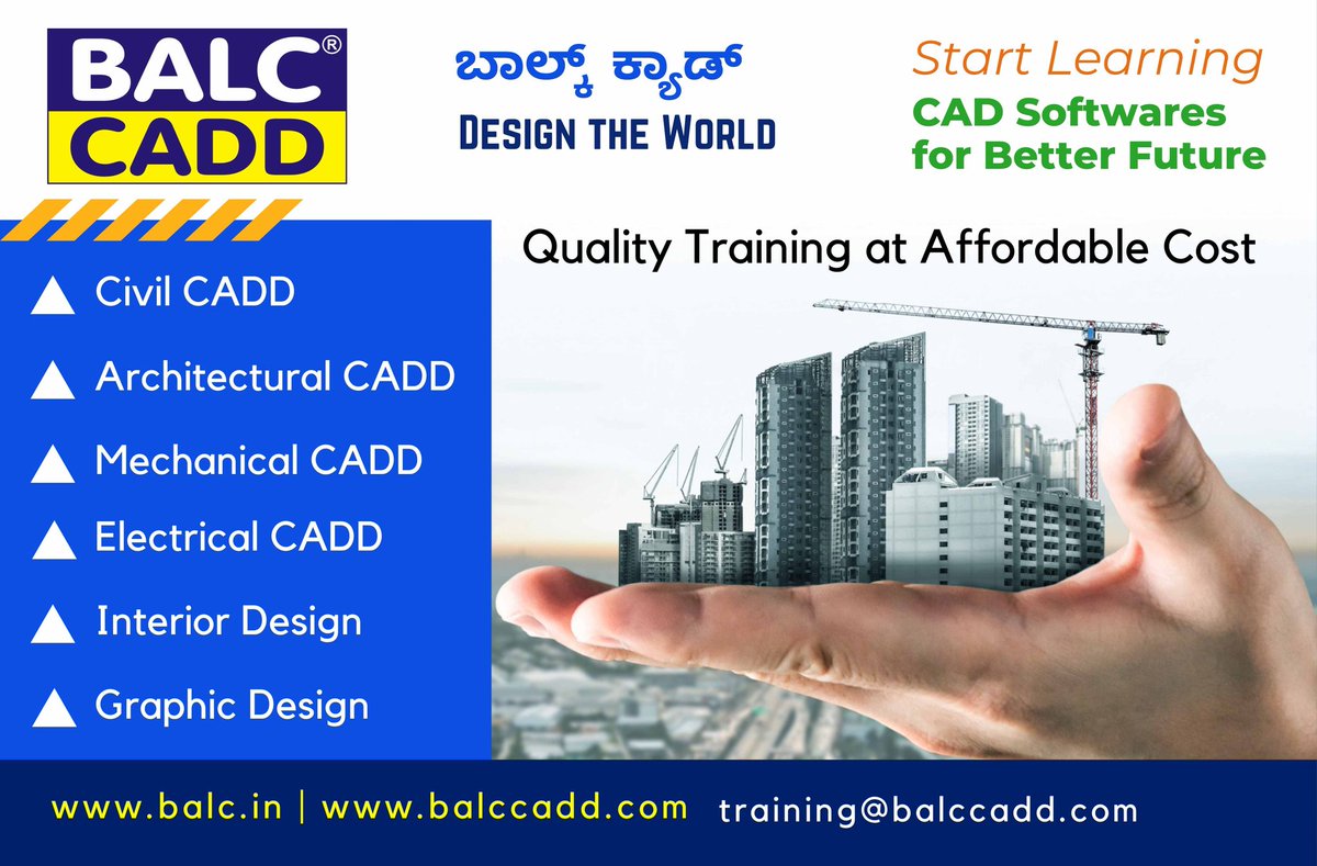 BalcCadd's tweet photo. 🇮🇳 ಬಾಲ್ಕ್ ಕ್ಯಾಡ್ ತರಬೇತಿ.
🏛visit BALC CADD 

🌐https://t.co/nOQxtAf7sz
📲8884868882

#ComputerEducation  #BALC #Bengaluru
#BALCCADD #AutoCAD #civilengineering #mechanicalengineering #architecturedesign #interiordesign #electrical #autocaddrawing https://t.co/AbWXoSn8td