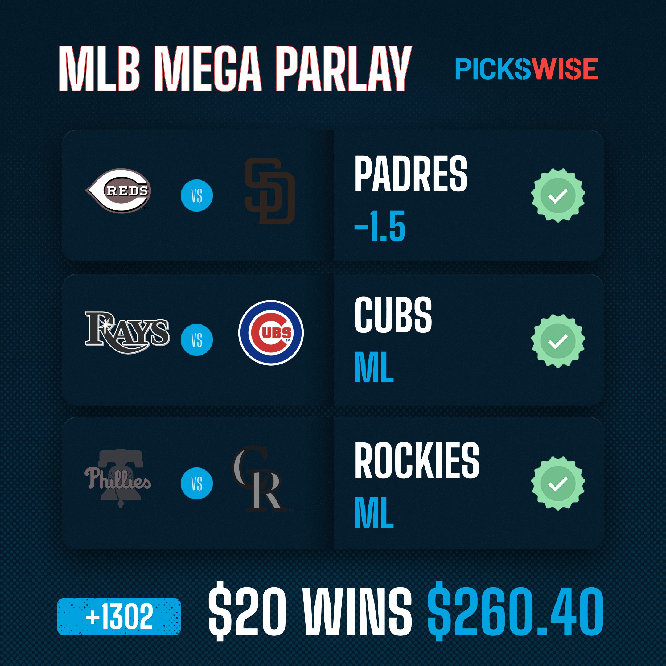 Pickswise on Twitter "Cash BOTH our MLB parlays for the day 🤑 MLB
