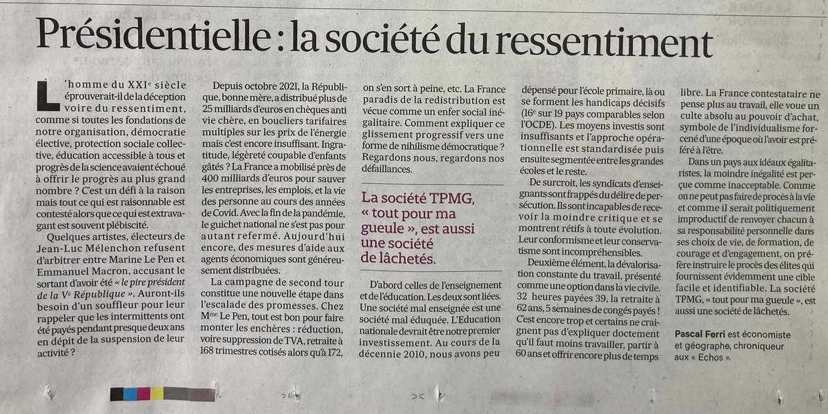 La jalousie et l’envie en fil rouge de la campagne #presidentielles2022  dans une société devenue la société du ressentiment. Ma chronique dans <a href="/LesEchos/">Les Echos</a> de ce mardi.