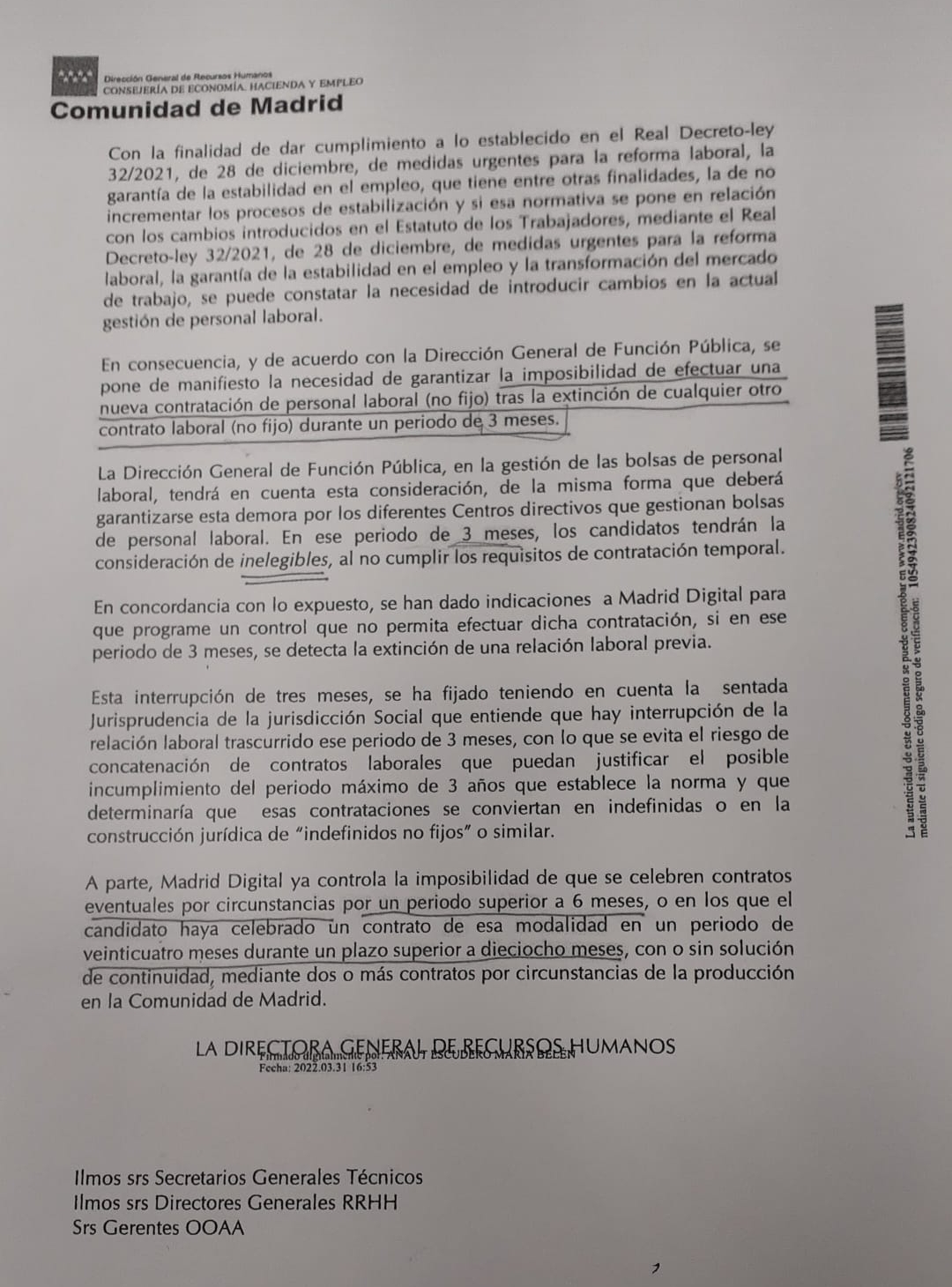 Raul on Twitter: "Madrid ha publicado instrucción por la que se establece la prohibición de personal laboral temporal de bolsa durante los tres meses siguientes a extinción de