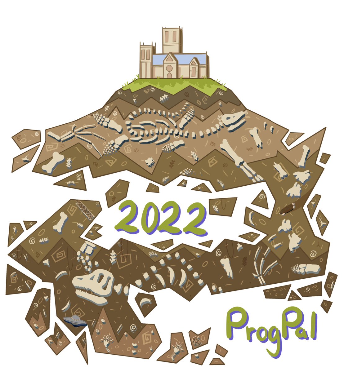 ProgPal2022's tweet image. Now presenting the #progpal22 conference T-shirt! An expansion of our logo featuring an assortment of your favourite prehistoric friends! Available for preorder when registration opens! £15 each in sizes S-XXL.