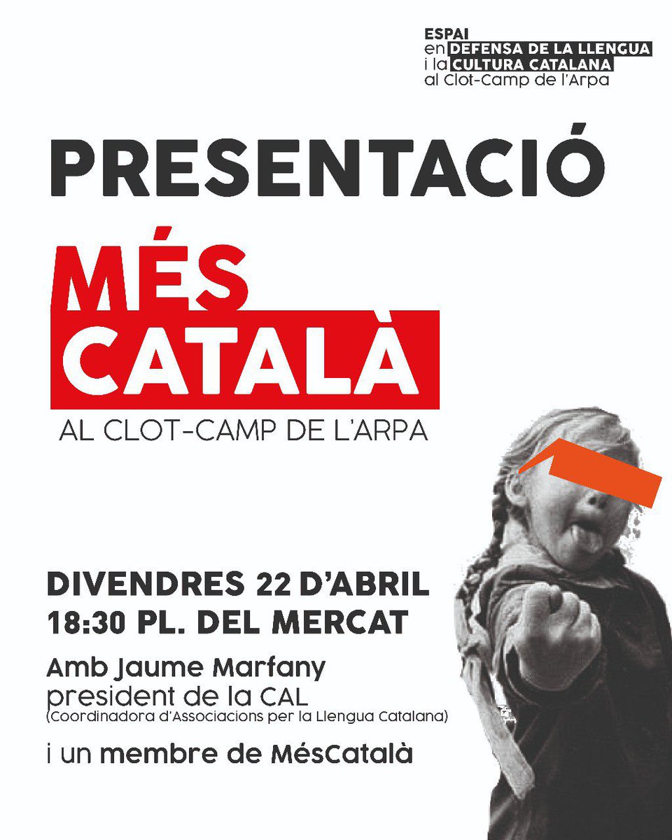 Presentació de + Català al Clot Camp de l’Arpa amb la presència de <a href="/JaumeMarfany/">JaumeMarfany</a> president de la <a href="/CAL_cat/">Coordinadora d'Associacions per la Llengua (CAL)</a> i persones de <a href="/MesCatalaClot/">MésCatalàClotCA</a> No hi falteu! Per la llengua i la cultura catalana.