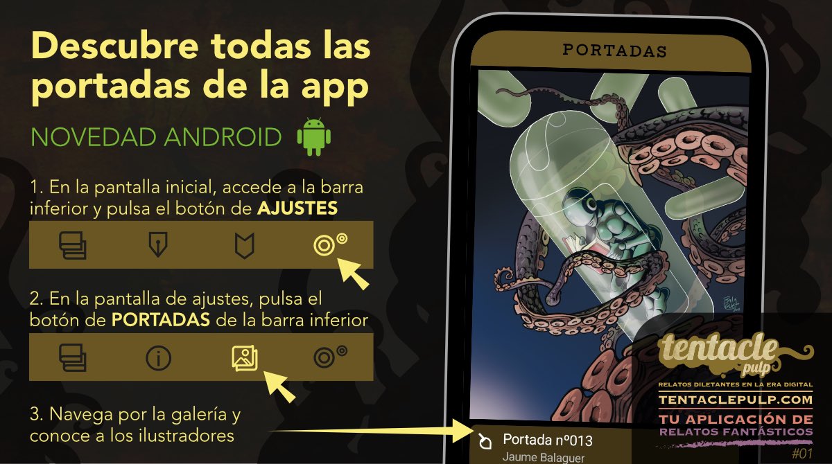 tentaclepulp's tweet photo. Saca todo el jugo a Tentacle Pulp. ¿Quieres ver todas las portadas de la app en la nueva galería? Te explicamos como 😜
#usabilidadMejorada #tutorial #tutorial01 #TentaclePulp #zumoDePulp #Android https://t.co/zsqcTKzcum