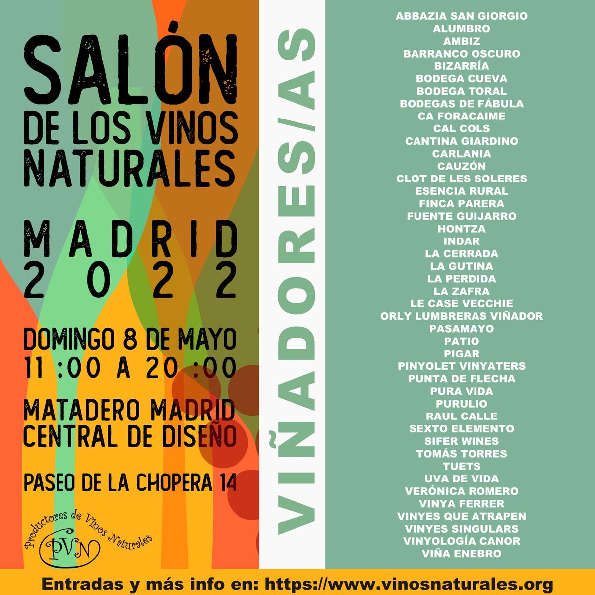 👉Abrimos la venta de entradas para el Salón #VinosNaturalesMadrid22!!!

📣IMPORTANTE: Las ENTRADAS SON LIMITADAS y sólo se venderán online y de forma anticipada. Puedes conseguirlas en: entrapolis.com/entradas/salon…

Nos vemos muy pronto!!! 🎉
Salud y vino natural! 🍇🍷
