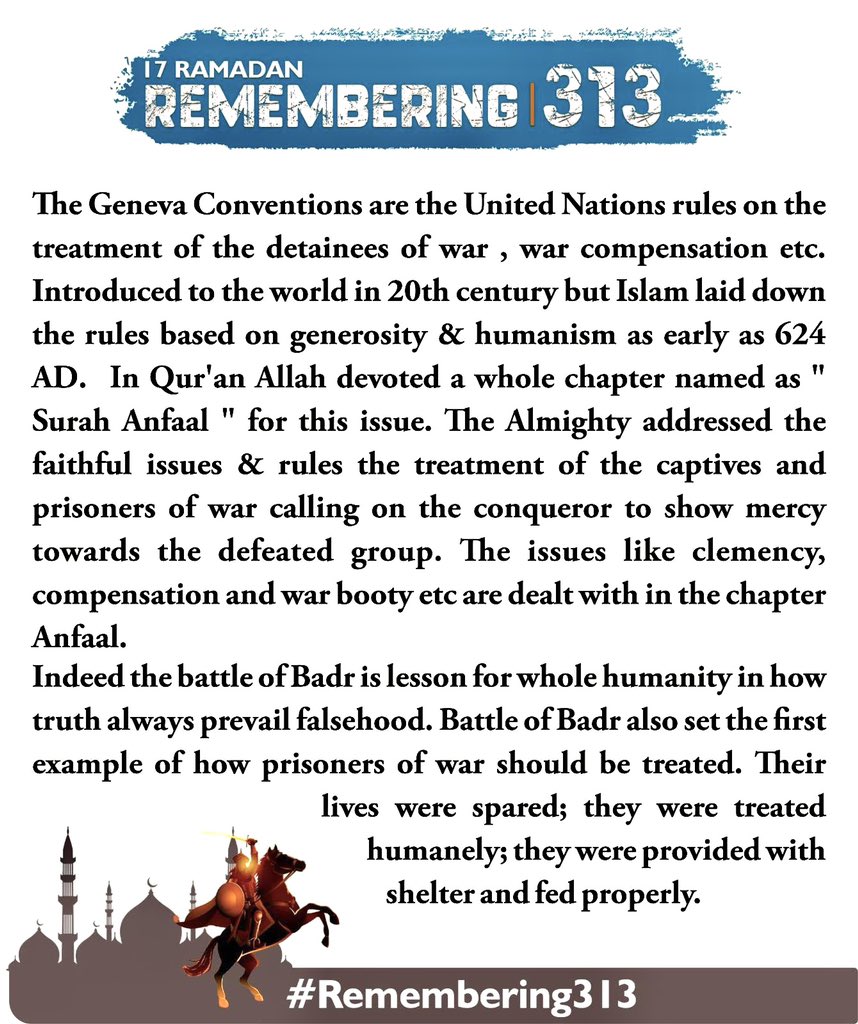 MujtabaAasif's tweet photo. 'At the end of the day, truth always prevails over falsehood.' Let's all remember the Battle of Badr and it's valuable lesson for the mankind.
#Remembering313 https://t.co/Tgp1rAG5Lg