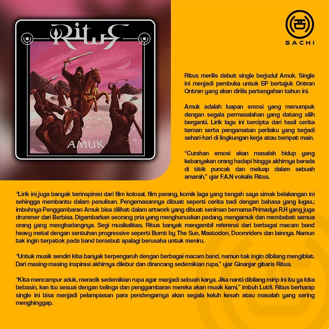 Ritus merilis luapan emosi yang menumpuk dengan segala permasalahan yang datang silih berganti dalam single "Amuk".

Lagu ini bukan hanya berdasarkan cerita orang atau pengamatan, untuk lirik lagu ini juga banyak terpengaruh oleh film, buku hingga komik.