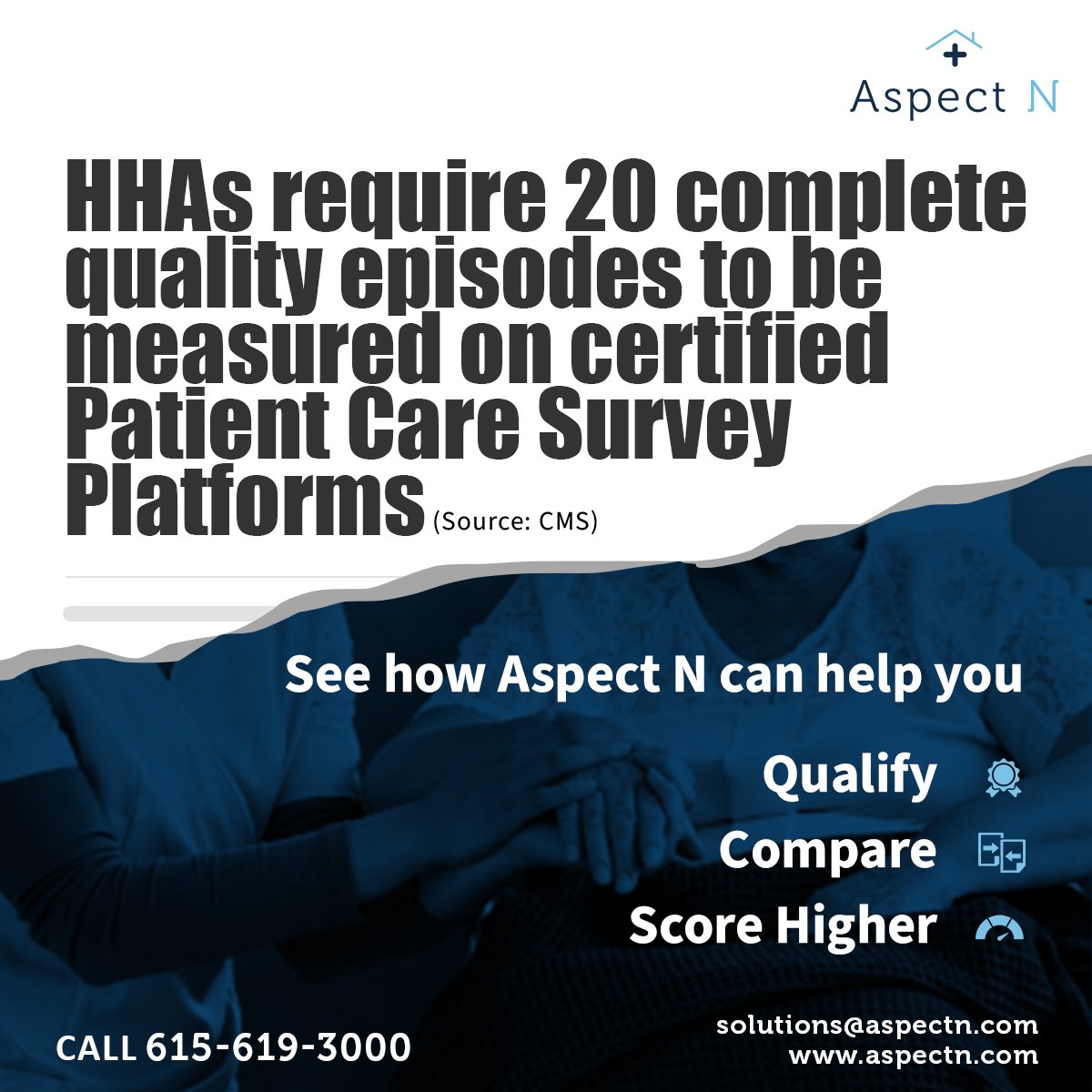 Aspect N’s software solutions for HHAs support precise and timely reporting of care outcome and delivery metrics helping HHAs get high Quality Ratings

(615) 619-3000
aspectn.com
solutions@AspectN.com

#AspectN #bundlen #patientcare #nurse #qualitycare #hospice #hqrp