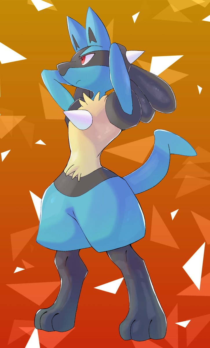 lucario solo pokemon (creature) spikes furry closed mouth red eyes standing  illustration images