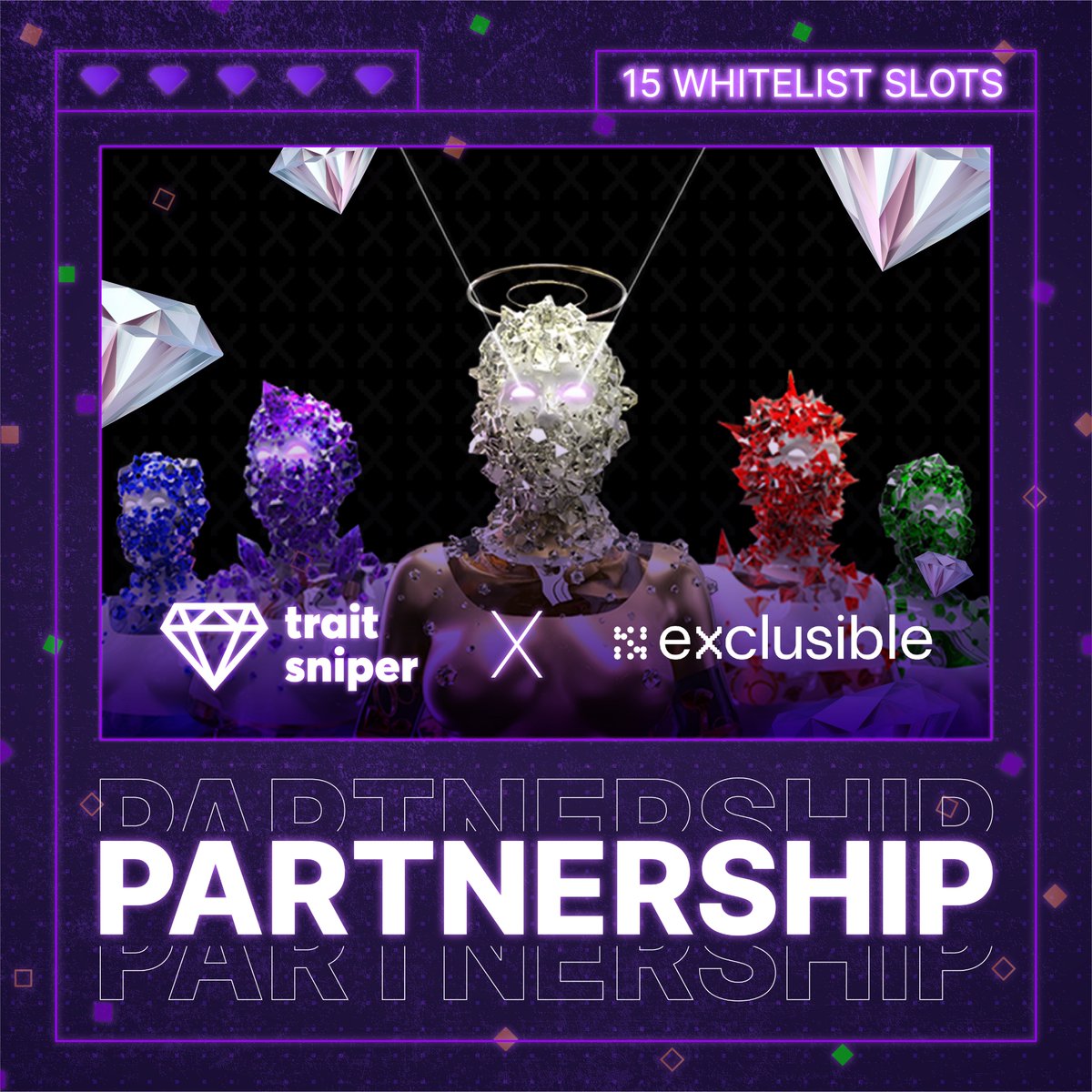 Exclusible (@exclusible) on Twitter photo Exclusible is delighted to announce <a href="/trait_sniper/">Trait Sniper</a>
as our exclusive partner for rarity listings!
First surprise: We are giving away 15 WL spots!
How? You just have to like the post and retweet it!
Good luck!🍀 Exclusible is delighted to announce <a href="/trait_sniper/">Trait Sniper</a>
as our exclusive partner for rarity listings!
First surprise: We are giving away 15 WL spots!
How? You just have to like the post and retweet it!
Good luck!🍀