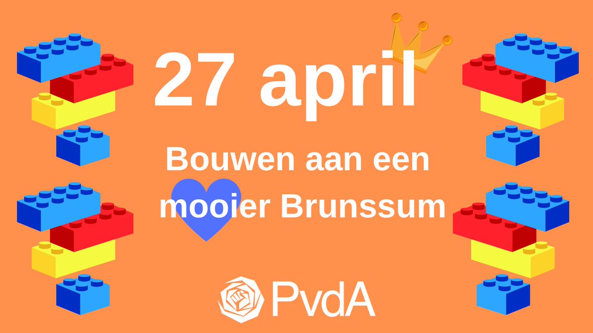 Bouw je met ons mee? Op Koningsdag kun je ons vinden in het centrum van #brunssum en bouwen we aan een nog mooier Brunssum. 🌹 Tot dan!