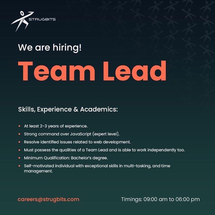 Strugbits_'s tweet photo. Check out the opportunities available at Strugbits (Strugbits Careers)

For further details:
Content Writer: https://t.co/lsiKBRjTKp
Team Lead: https://t.co/C0BEgoLpAq

Send your resume at careers@strugbits.com https://t.co/KkxeqVKGe9