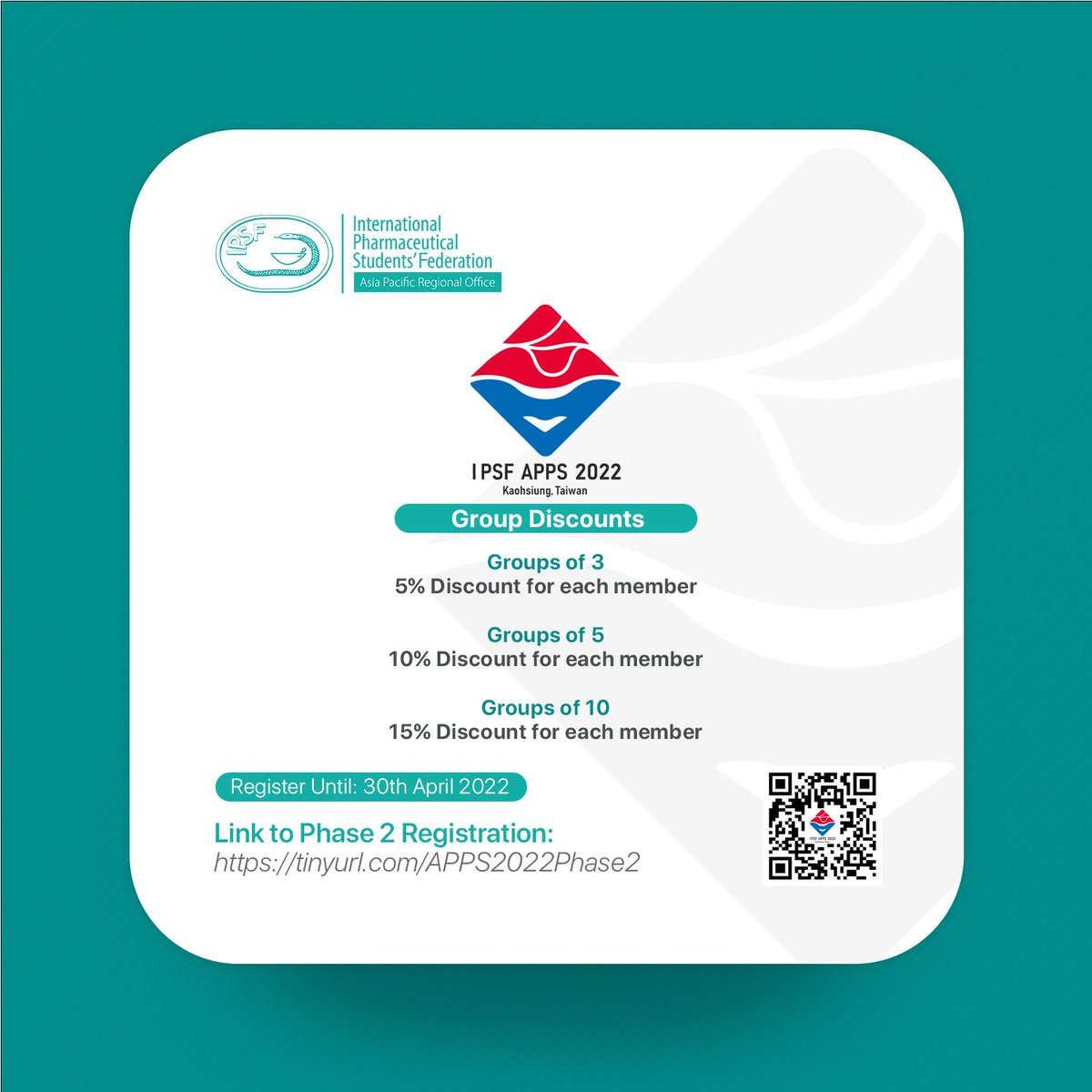 IPSFAPRO's tweet photo. [APPS 2022: Phase 02 Registration]
Ready for the biggest Pharmaceutical Symposium this 2022?

Registration Form for Phase 02:
🔗 https://t.co/dfqZYZ1iR9

#APPS2022
#IPSFAPRO https://t.co/PWfiAJQJXJ