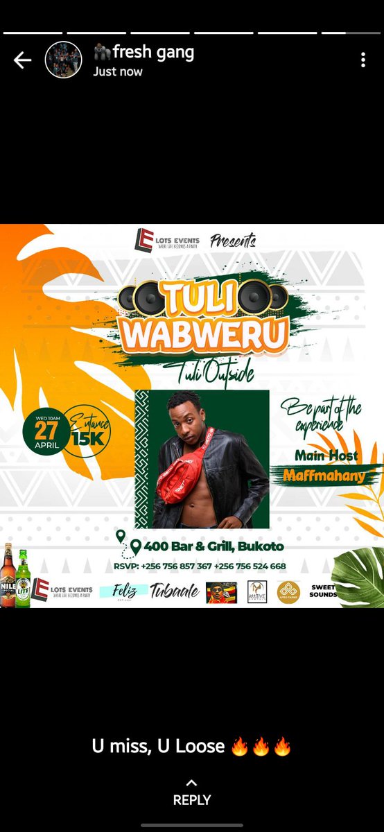 MafMahanny's tweet photo. Just non stop back to back entertainment on the 27th this month keep the hashtag flowing in the comment section #tulioutside https://t.co/tzBnStpWSd