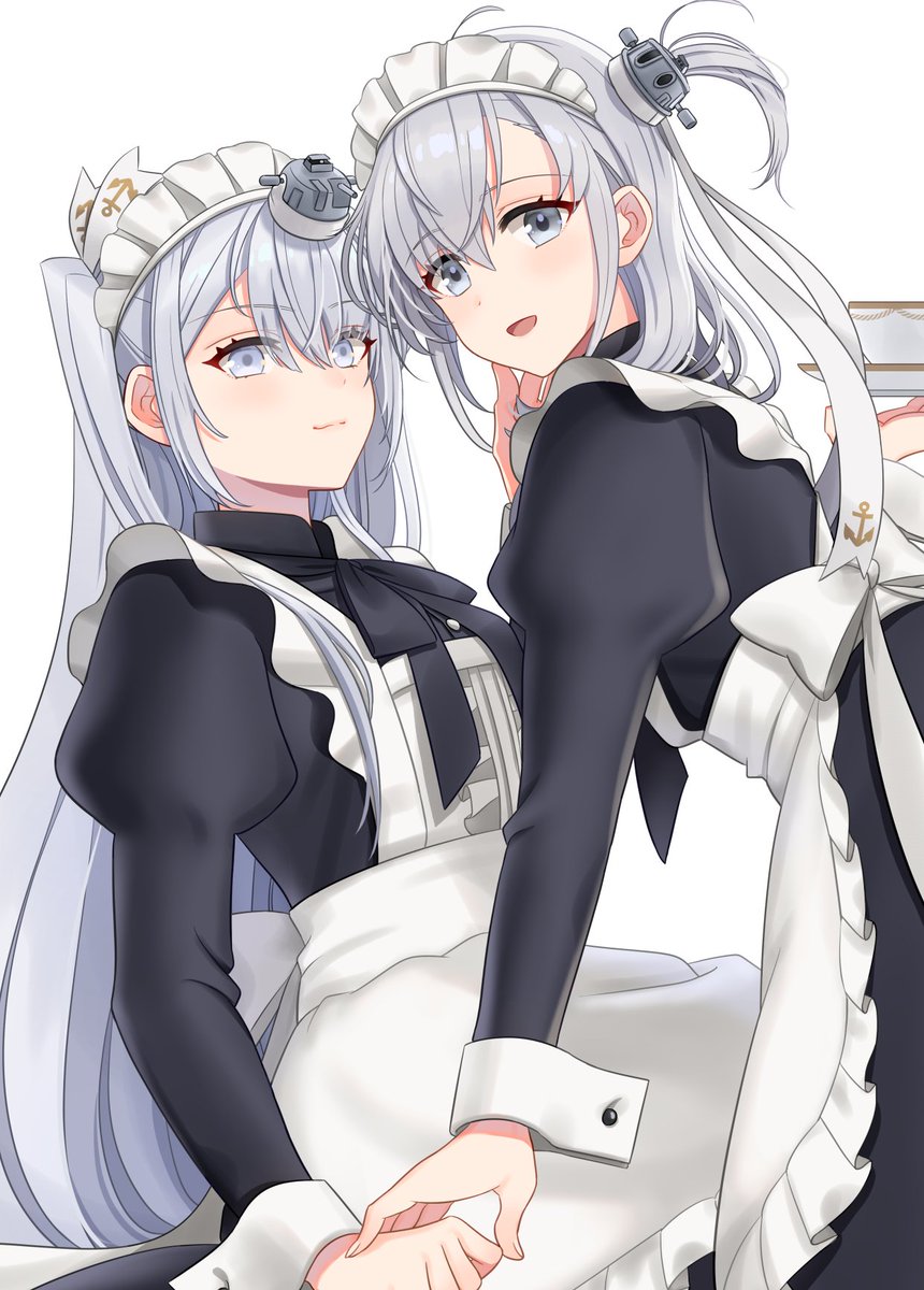 suzutsuki (kancolle) multiple girls 2girls maid maid headdress long hair alternate costume apron  illustration images