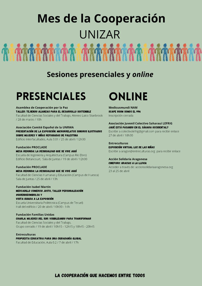 FASaragon's tweet photo. ▶️Desde @FASaragon y nuestras ONGD miembro en colaboración con @CATCODES organizamos⬇️
👉Mes de la Cooperación @unizar
“La Cooperación que hacemos entre todas y todos”.
https://t.co/AuOxNdj2eE https://t.co/sEZAdcHzcN