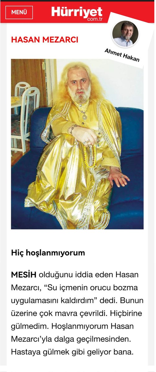 Ahmet Hakan gibi saray soytarılarına derim ki "Su içmek sağlık açısından zorunluluktur, orucu bozmaz; ancak Devleti milleti soyup yandaş yalakaya peşkeş çekmek, dîni, îmanı bozar, insanlığı bozar!"
Mesih, Saraydan aldığı ulûfeyle konuşmaz, Allah'tan aldığı yetkiyle konuşur!