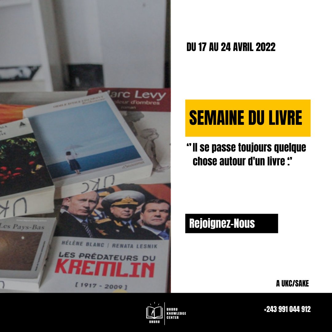 Uhuruknowledge's tweet photo. C'est depuis ce 17.04 que la semaine du livre a commencé !
Venez améliorer le vocabulaire, le raisonnement, la concentration et la pensée critique !
#UhuruKnowledge #SemaineLivre #Lecture #Congo #CongoBooks https://t.co/HLexGeKH0C
