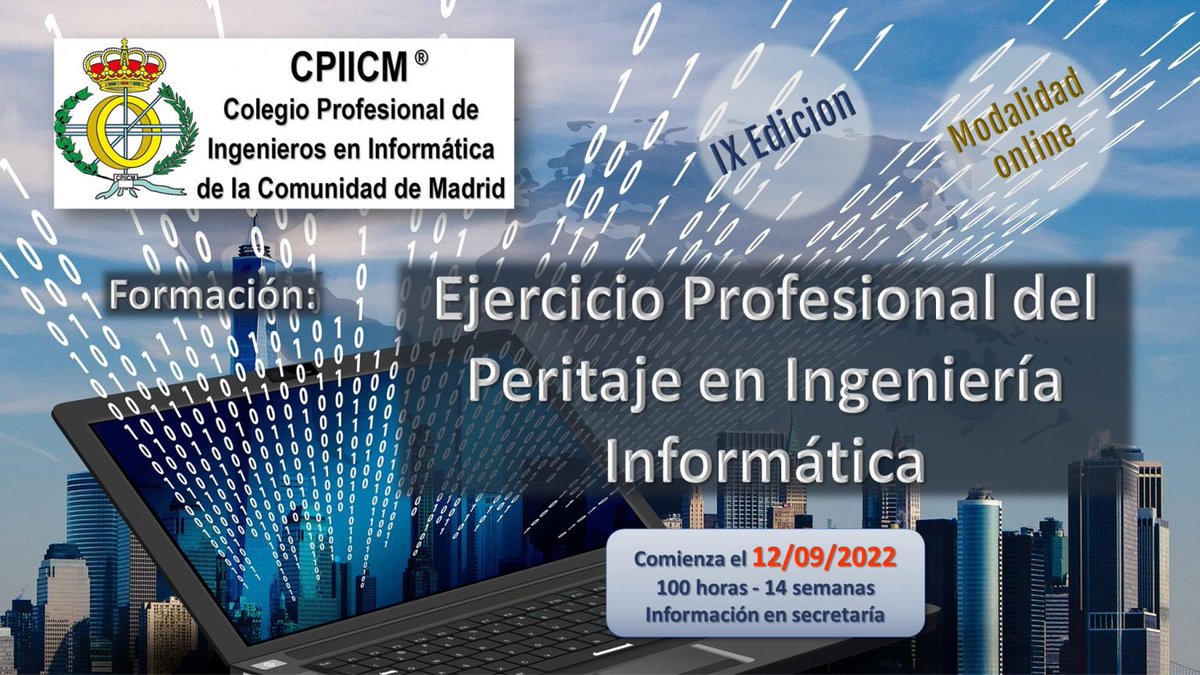 🙋‍♂️ Un any més el <a href="/CPIICM_es/">CPIICM</a> organitza el curs online 🌐 de preparació per a l’Exercici Professional del Peritatge en Enginyeria Informàtica 🧑‍💻.

Si t’interessa ➡️ contacta amb: secretec@cpiicm.es