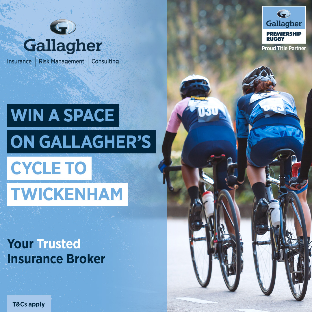 Win a space on Gallagher’s cycle, The Road to Twickenham.

Visit 👉 premiershiprugby.com/win-a-space-on… and answer the competition question to enter. 

T&Cs apply. Competition ends at 23:59 BST on 26/04/2022.

#RoadToTwickeham  #GallagherPrem #Rugbyslocalbroker #YourTrustedInsuranceBroker