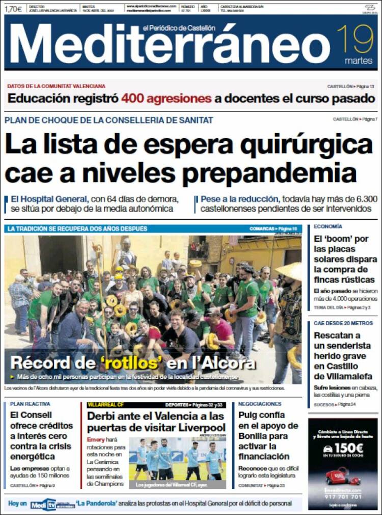 ximogorriz's tweet photo. Hoy martes 19 en las #portadasdeCastellón, #listasdeespera @GVAsanitat @monicaoltra @GVAinclusio #Rotllo @Ayto_lAlcora @generalitat #energía @VillarrealCF @ximopuig @JuanMa_Moreno @GVAeducacio #sucesos #transporte @ajborriana @GerardMoreno9 #EscalaACastelló @VenACastello y más https://t.co/2nSeyC7xtr