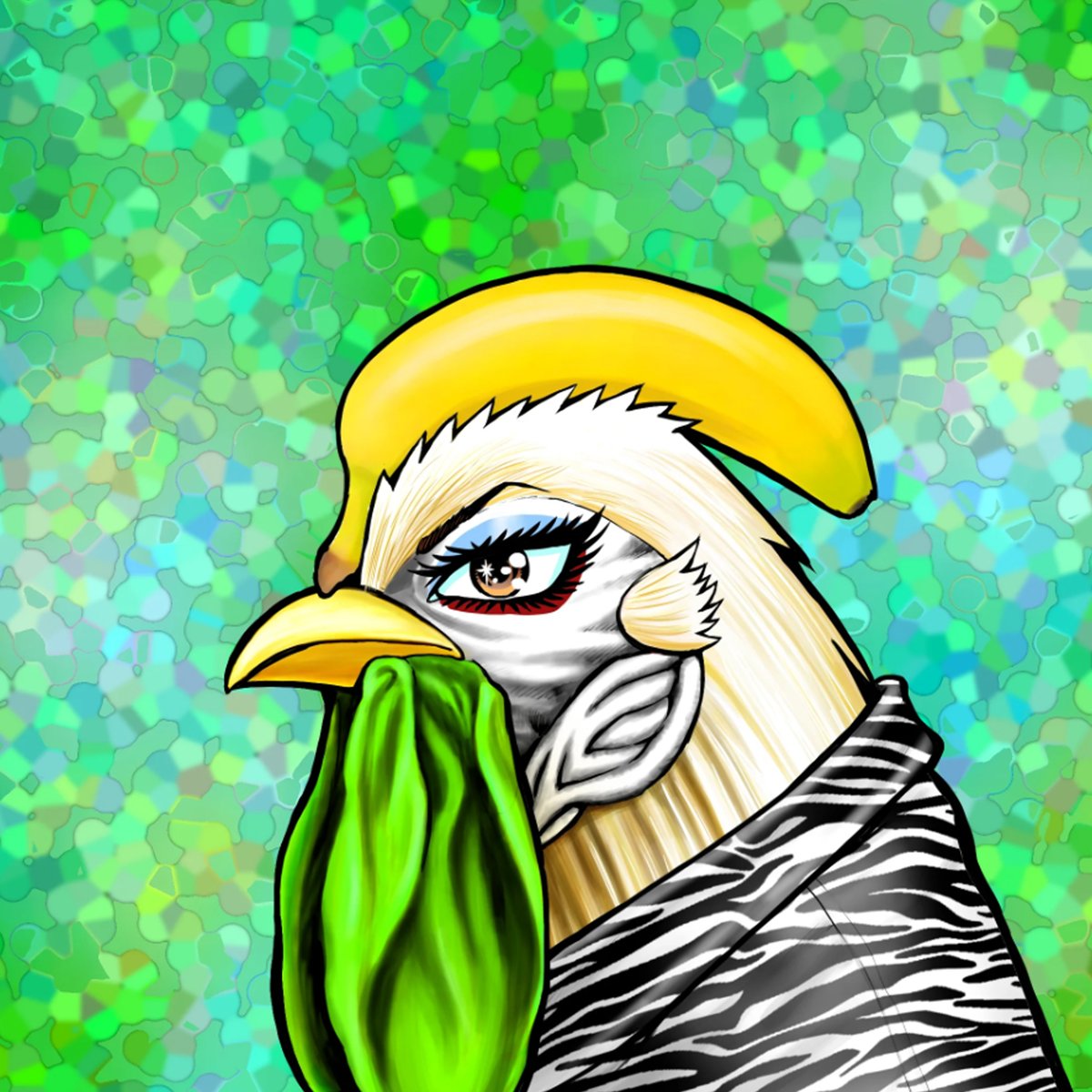 Roosterfighterz's tweet photo. #RoosterFighter #Metaverse #NFT
“Glittery Eyes Rooster With Banana On The Head”

➡️Head: Banana
➡️Eyes: Shiny Makeup
➡️Beak: Closed
➡️Body: Zebra Pattern Jacket
➡️BG: Green Variations

👇
Visit Launchpad page
https://t.co/yoU26dZPEj https://t.co/4xiBDqyANQ