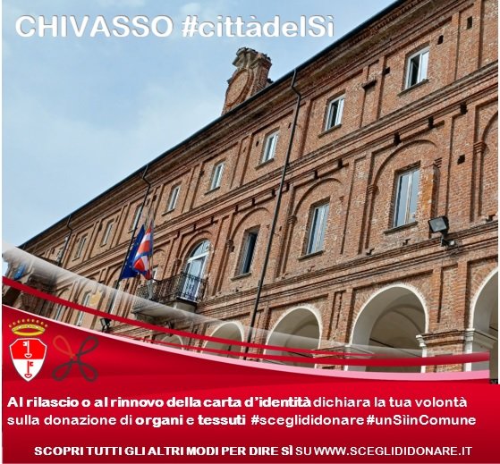 CAMPAGNA NAZIONALE PER LA DONAZIONE DI ORGANI E TESSUTI 2022

#Chivasso è #cittàdelSì #sceglididonare #unSìinComune
@CNTrapianti