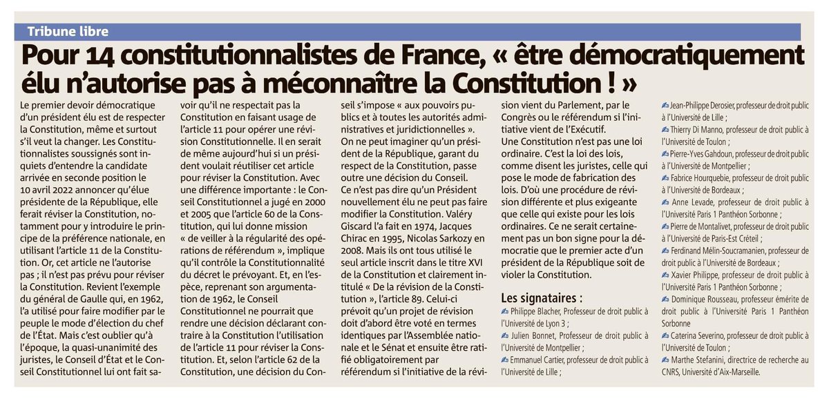Thierry Di Manno (@thierrydimanno) on Twitter photo « Être démocratiquement élu n’autorise pas à méconnaître la Constitution ! ». Tribune cosignée avec treize collègues et publiée dans <a href="/Var_Matin/">Var-matin</a> et <a href="/Nice_Matin/">Nice-Matin</a> de ce jour <a href="/alevade/">Anne Levade</a> <a href="/RousseauDomini5/">Rousseau Dominique</a> <a href="/JPhDerosier/">JPh Derosier</a> <a href="/julienbonnet30/">Julien Bonnet</a> « Être démocratiquement élu n’autorise pas à méconnaître la Constitution ! ». Tribune cosignée avec treize collègues et publiée dans <a href="/Var_Matin/">Var-matin</a> et <a href="/Nice_Matin/">Nice-Matin</a> de ce jour <a href="/alevade/">Anne Levade</a> <a href="/RousseauDomini5/">Rousseau Dominique</a> <a href="/JPhDerosier/">JPh Derosier</a> <a href="/julienbonnet30/">Julien Bonnet</a>