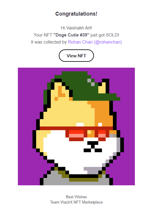 DogeCutiesNFT's tweet photo. Doge Cutie #39 Sold... Thank you @Rakos08 for collecting 🎉 (31/40* is sold, only 9 left now!) #DogeCuties #NFT #WazirxNFT @NFTClubIN @WazirXNFT https://t.co/ObIi2avsTR