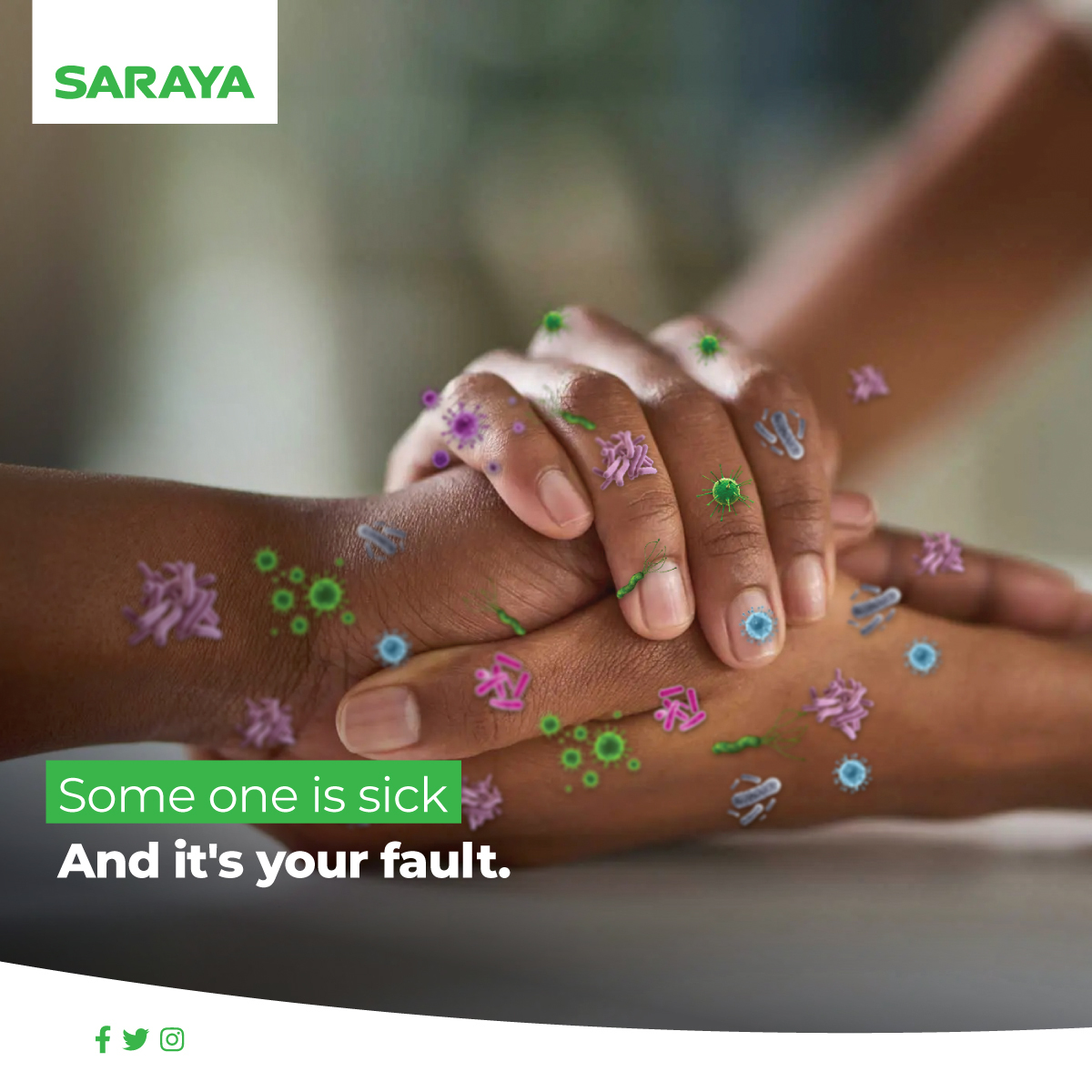 saraya_uganda's tweet photo. Every person you gave a handshake today is at risk of falling sick because of the germs and bacteria you transmitted to them. How many more will you infect with your germ-infested hands? 
#SanitizeAlways #WashYourHands https://t.co/hEbrZ6mSVO