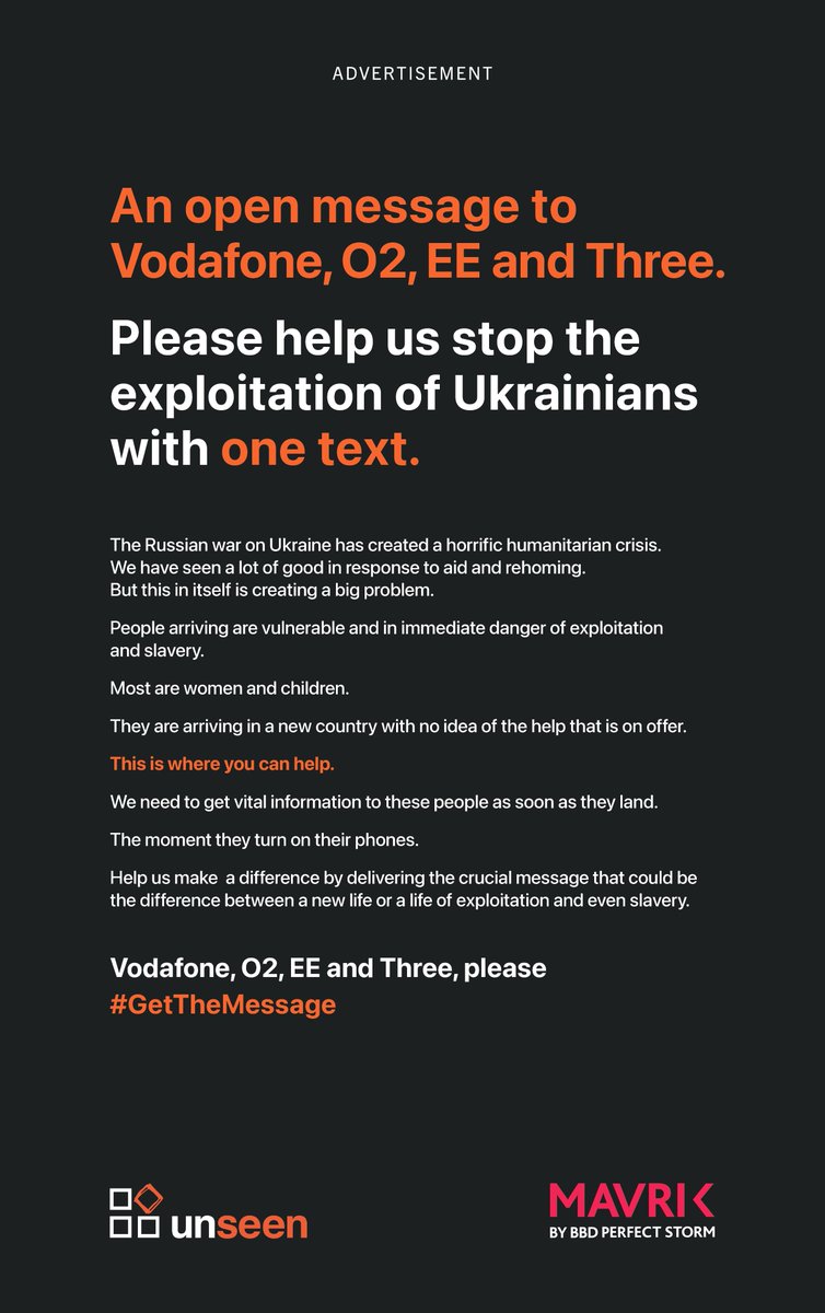 It's as simple as one text. But it can be the difference between a new life and a life of exploitation and #slavery. Please tweet your network at getthemessage.uk and help ensure Ukrainians have access to the help and advice they need. #refugeesupport #Ukraine