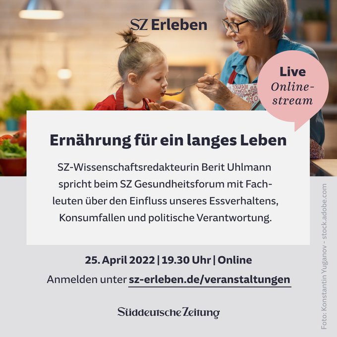 Berit_Uhlmann's tweet photo. Wie klappt es endlich mit der gesunden Ernährung? Stellen Sie Ihre Fragen an @LauraMKoenig, @Petervph, Ernährungsmediziner Hans Hauner und Anne Markwardt vom @vzbv. Am 25.4. auf dem @SZ-Gesundheitsforum: https://t.co/DMhTLCzmMt  #PublicHealth #nutrition https://t.co/0LE5a6kTPS