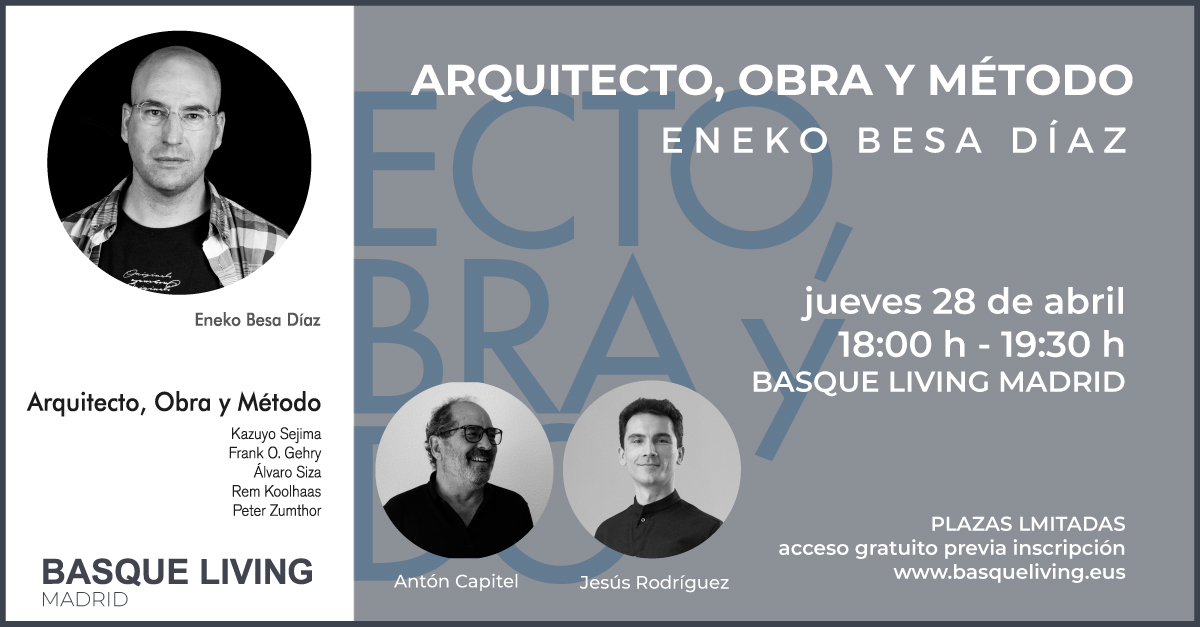 📢 Os invitamos a nuestro próximo evento en Madrid!!

👉 El próximo jueves 28 de abril a las 18:00 h el showroom BASQUE LIVING Madrid acogerá el evento de presentación del libro "Arquitecto, Obra y Método" del arquitecto Eneko Besa.

mailchi.mp/basqueliving.e…