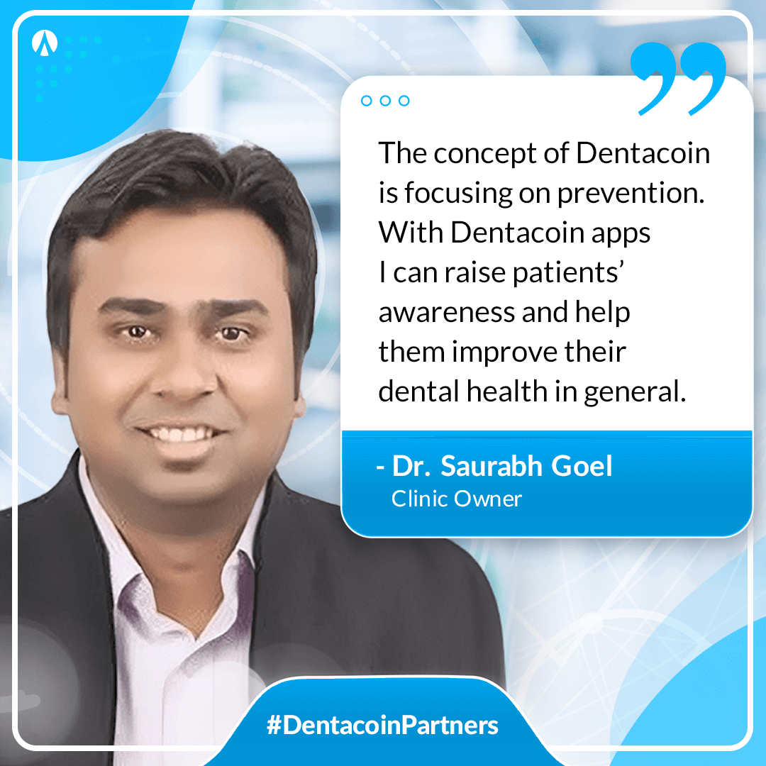 dentacoin's tweet photo. ➡️ How can Dentacoin apps serve as preventative dentistry methods? Meet our new partner Dr. Saurbh Goel who shares how #DCN adoption helps him. He shares first impressions of Dentacoin adoption. Let’s find more about his practice and why he joined: https://t.co/ziAbX7mwJF https://t.co/39na96Qouj