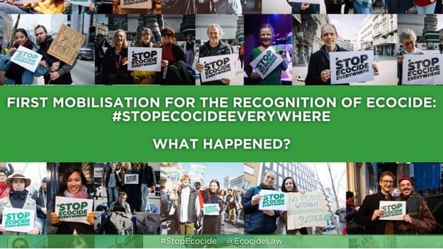 Kuukausi sitten järjestettiin ensimmäinen maailmanlaajuinen mobilisaatio #ecocide tunnustamiseksi! Mitä tapahtui kun kansalaiset, kampanjoijat yhdistivät voimansa #StopEcocideEverywhere-mobilisaatioon? Lue stopecocide.earth/mobilisation-s… &amp; #lahjoita tukeaksesi: stopecocide.earth/donate