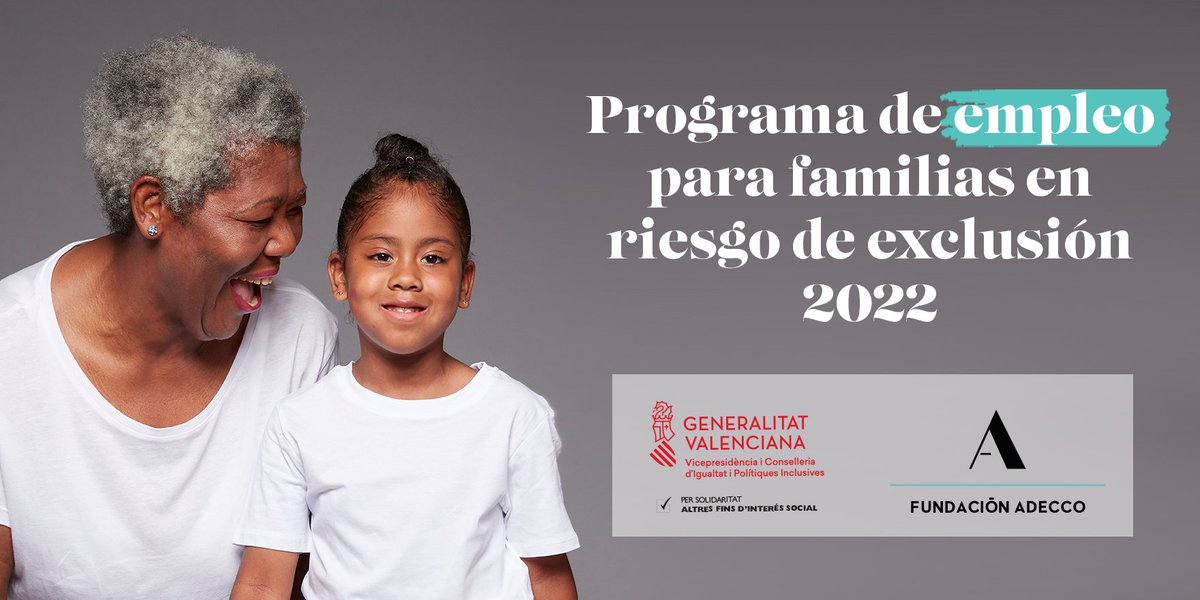 fund_adecco's tweet photo. Programa de empleo para familias en riesgo de exclusión 2022. 
#IRPF #ComunidadValenciana 

+Info: https://t.co/F0r8vvHIpd https://t.co/1LsgkAQbK3