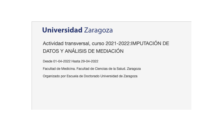 gervicen's tweet photo. Actividad transversal de doctorado #eduz @unizar @FCSD_Unizar estrategias éticas y útiles para sacar partido a los datos : IMPUTACIÓN DE DATOS Y ANÁLISIS DE MEDIACIÓN con @CaveroRedondo y #martinezvizcaino
Inscríbete‼️
ℹ️https://t.co/AN2l0Oe5wU https://t.co/jFhbRAzUGB