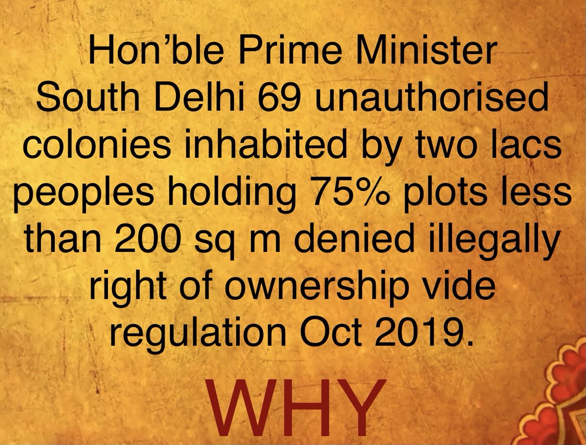 69colonie's tweet image. ⁦@PMOIndia⁩ ⁦@AmitShah⁩ ⁦@HardeepSPuri⁩ ⁦@LtGovDelhi⁩ 
प्रधानमंत्री उदय योजना के तहत दक्षिण दिल्ली की बची हुई ६९ अनधिकृत कालोनियों के दो लाख निवासियों को घरों के स्वामित्व का अधिकार दे कर शीघ्र न्याय किया जाये।