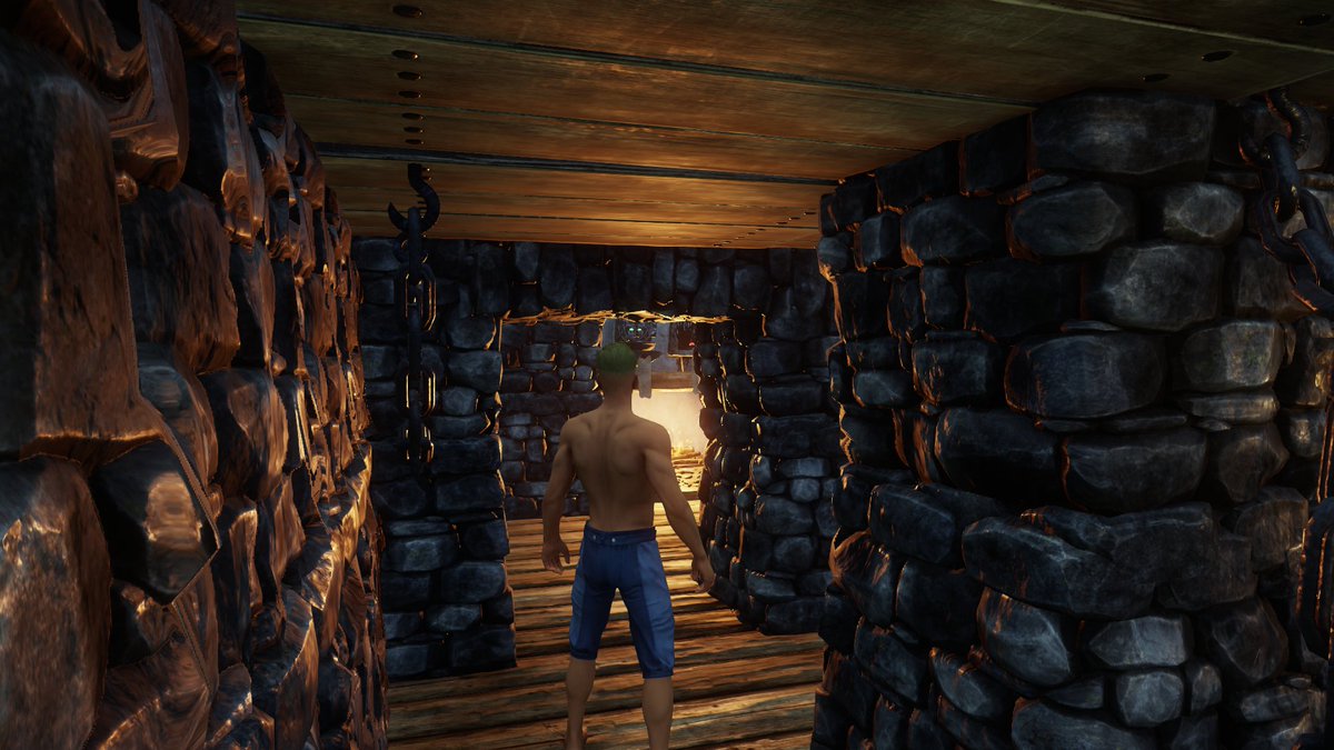Alias_Node's tweet photo. @playnewworld Ertai, Wizard - US East - Castle of Steel
Decided to make a Dungeon. Limited space to work with so kept it simple, but was able to build a Rack for it.  
I'm using cups as shackles.
#BestAeternumAbode https://t.co/QiDFTbSx5n