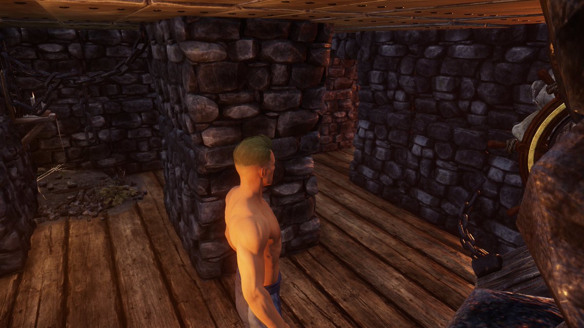 Alias_Node's tweet photo. @playnewworld Ertai, Wizard - US East - Castle of Steel
Decided to make a Dungeon. Limited space to work with so kept it simple, but was able to build a Rack for it.  
I'm using cups as shackles.
#BestAeternumAbode https://t.co/QiDFTbSx5n