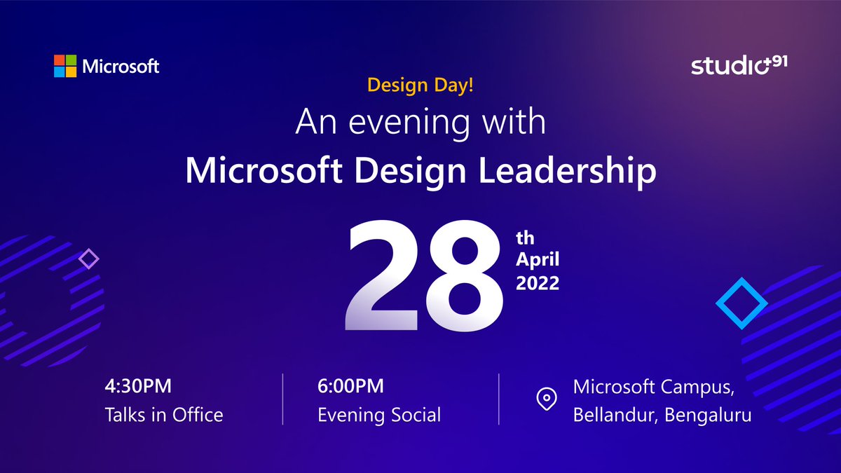 An evening full of conversations with <a href="/alshumdesign/">albert shum</a>, CVP of Design, Microsoft on 🗓 28th April at the Microsoft office in Bellandur, Bangalore. Meet the designer community over Social.

Hurry up, register for the event - 
lnkd.in/ewBrk8fd

#microsoft #bangalore #designmeet