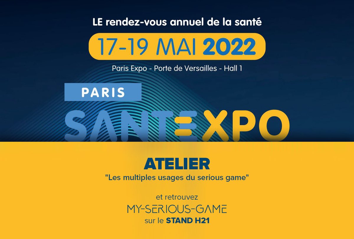 MY_SERIOUS_GAME's tweet photo. En parallèle de notre participation au @LearnTechFR, nous serons également présents (toujours à Paris Porte de Versailles) au salon #infirmier #SANTEXPO!
#seriousgame #santé #simulationvirtuelle #IFSImulation #aidessoignants #seriousgames, #réalitévirtuelle #elearning #esanté https://t.co/wAh67um49D
