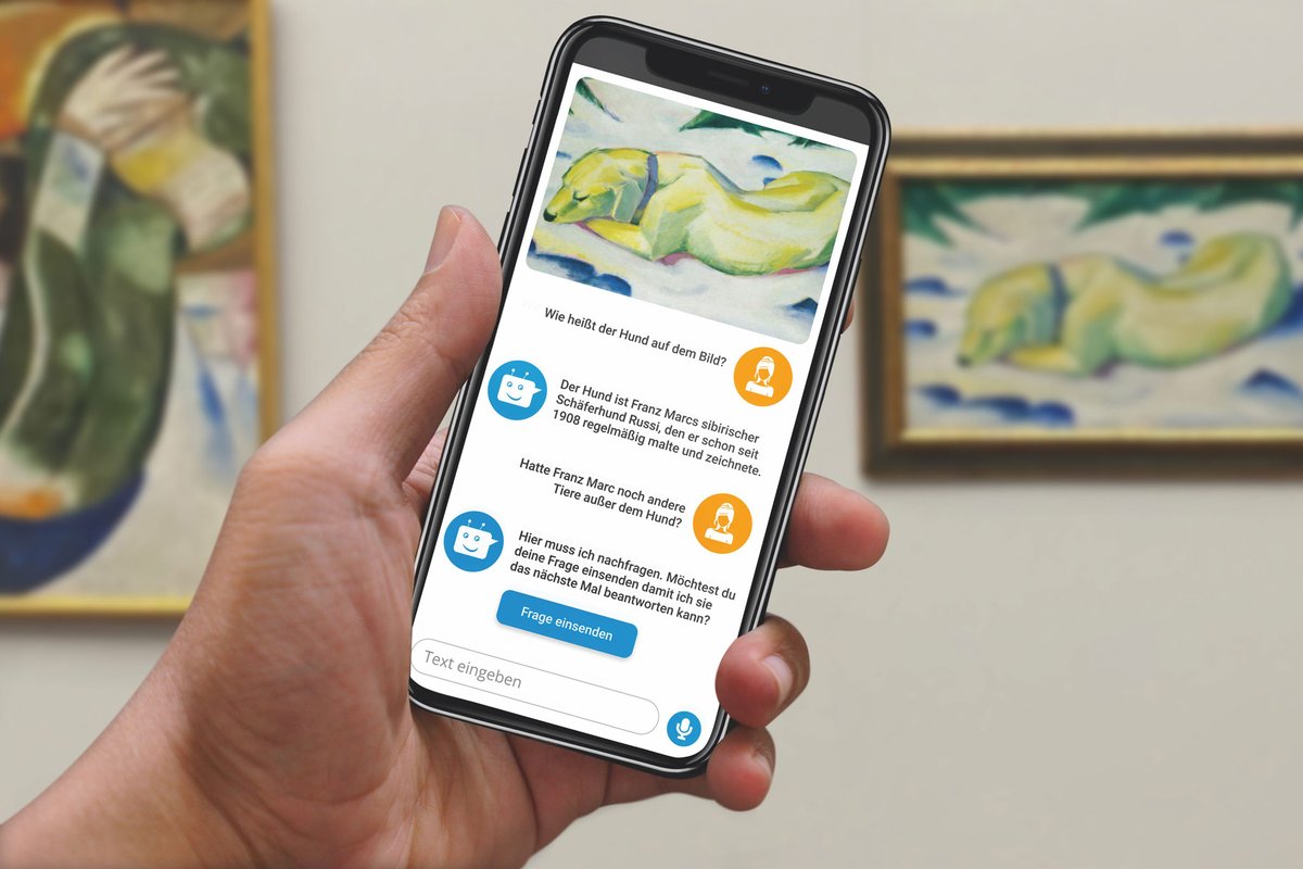 staedelmuseum's tweet photo. Stelle deine Fragen an die Kunst und helfe dabei mit, den #KI-gestützten Museumsguide der Zukunft zu entwickeln: Wir suchen #Testpersonen für ein einstündiges Testing zu @imchatbot im Zeitraum 27.4. bis 4.5.2022. Melde dich hier an 👉https://t.co/bE1LXzMpck https://t.co/fj8xbAwBrd