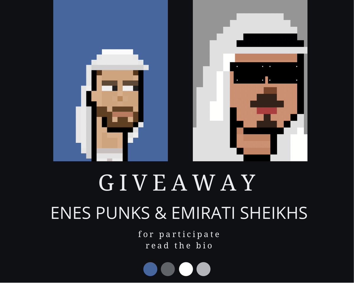 Emirati Sheikhs &amp; Enes Punks
GIVEAWAY
What you need to do to win 2 Sheikhs
Following the instagram accounts of the two raffle Owners
- Like and save this post
Tag 3 friends in the comment
- Join the discord group of two raffle owners.
Winner will be announced on April wo