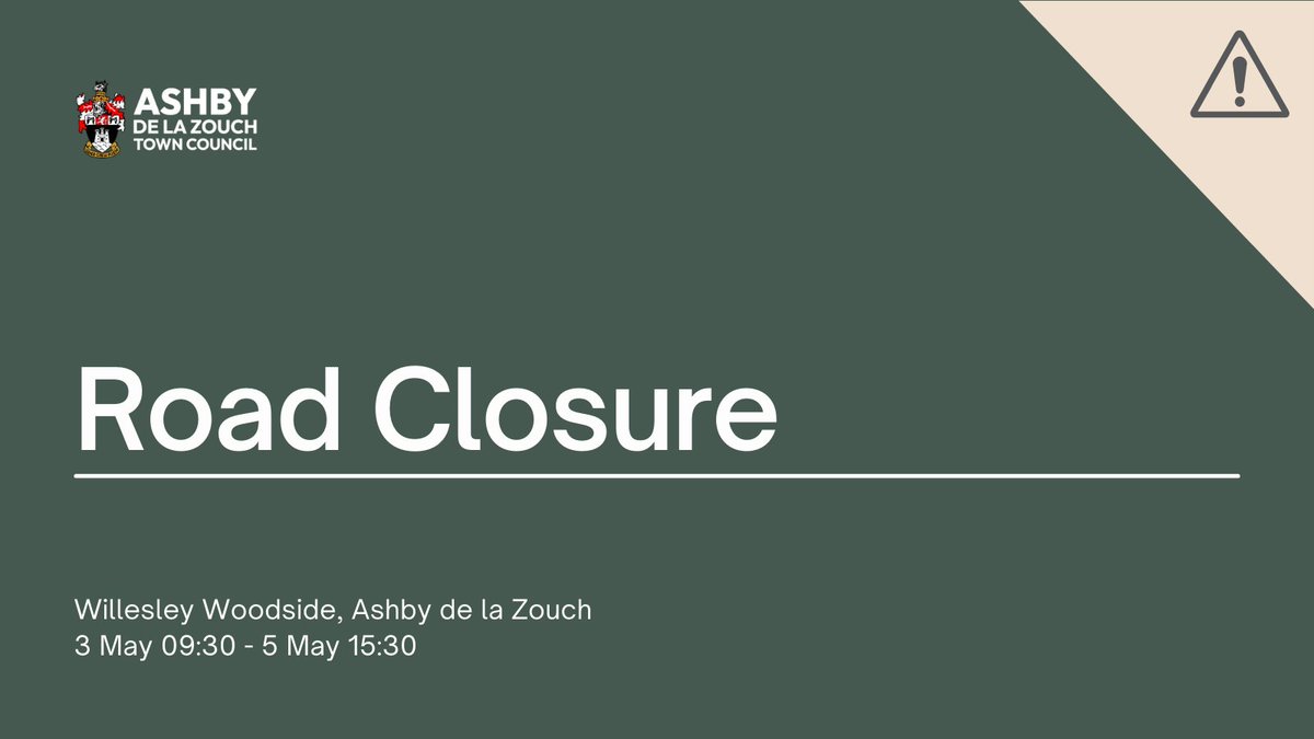 ⚠ Road Closure on Willesley Woodside, Ashby de la Zouch

A road closure is required on Willesley Woodside between Ashby Road (Measham) and Bridleway P8 on the 3rd May 2022 for three days. 

For more information, visit one.network/?tm=GB127465302